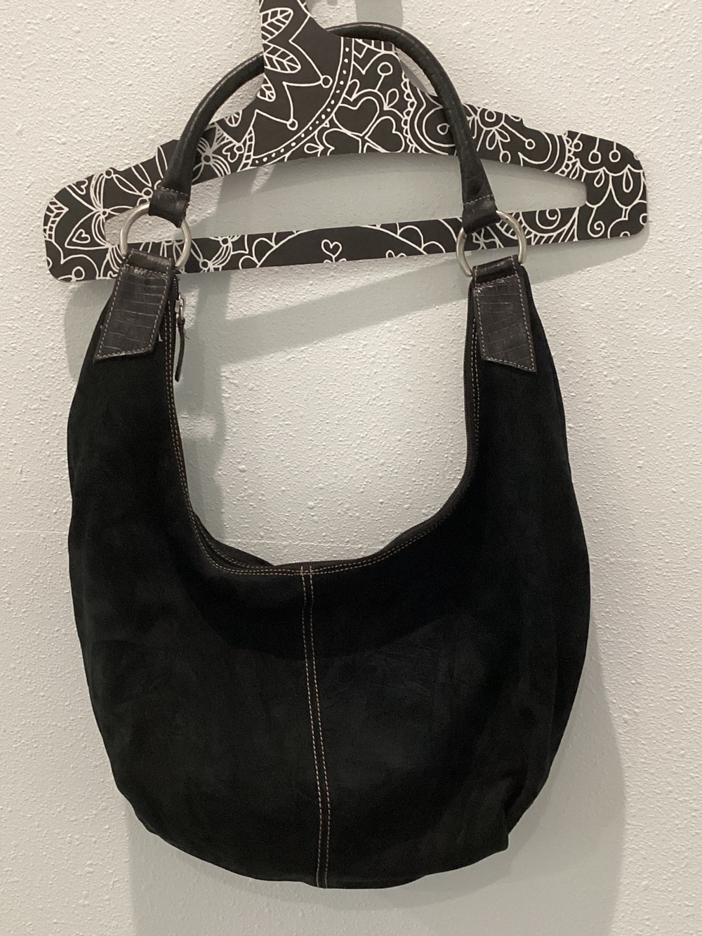 Talbots Black Suede Hobo Bag with Contrast Stitching